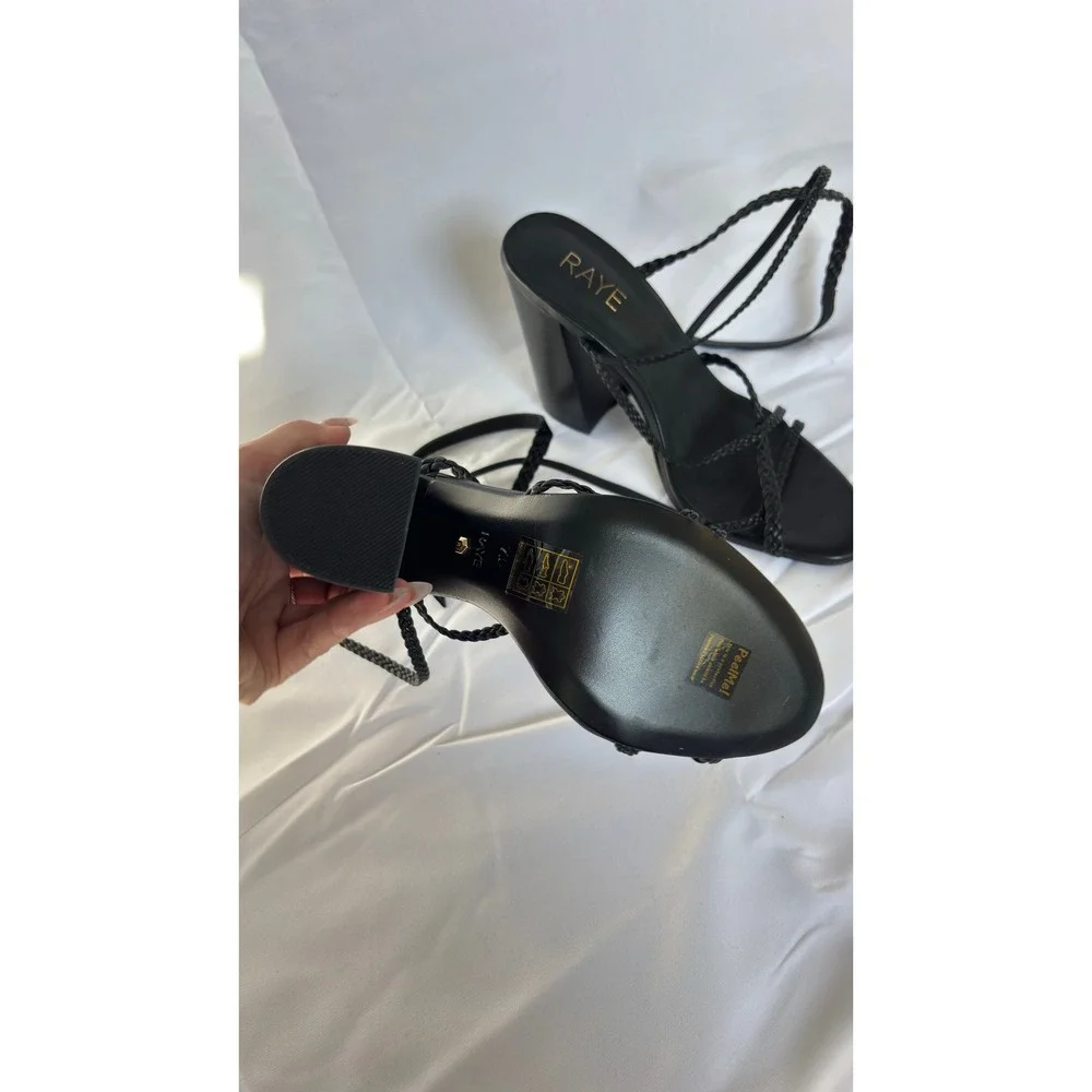 $178 NWOT RAYE Melissa Black Braided‎ Lace Strappy Block Heel Sandals Size 7.5